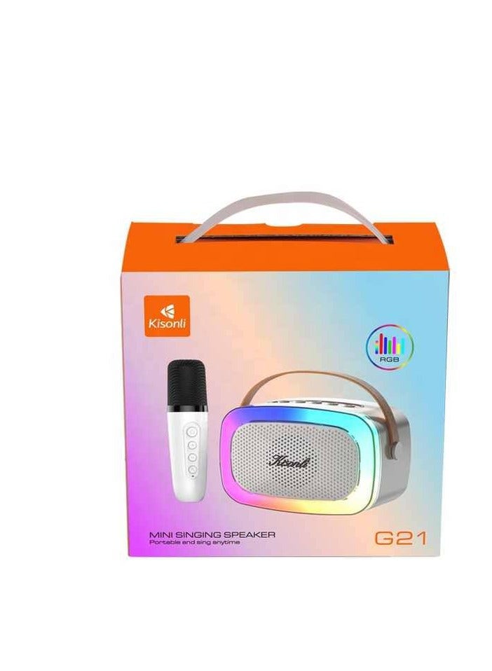 Kisonli G21 Rechargeable Wireless Rgb Mini Portable Bluetooth Karaoke Speaker with Wireless Mic for Kids Adults, Magic Sound Effect - 5 Different Sound & RGB LED Colour Changing Light for Home Party, Birthday Gifts for Boys/Girls multicolor - Image 2
