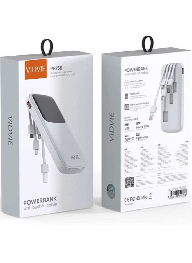 فيدفي - شاحن باور بانك 4 في 1 10,000 مللي امبير 4 كابلات مدمجة USB لايتنينج نوع C مايكرو لموبايلات ايفون واندرويد - Image 1