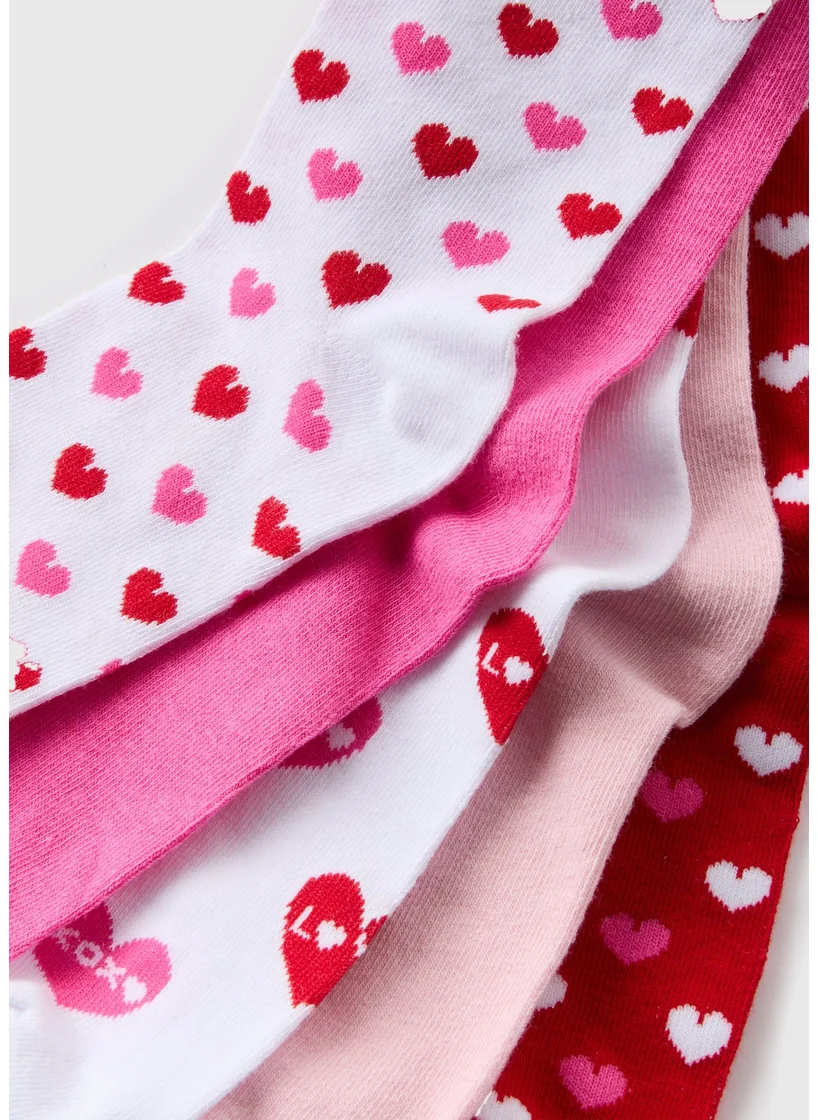 Matalan 5 Pack Pink Heart Print Socks