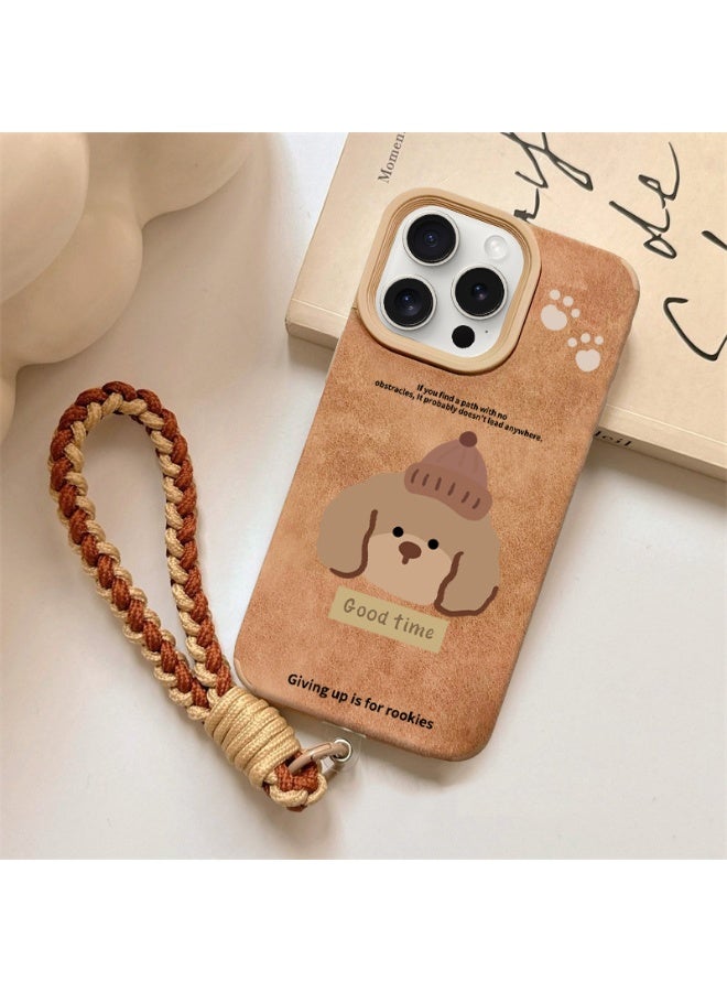 NIBEMINENT Protective TPU Case Cover For iPhone 16 Pro, Hat Puppy With Wristband