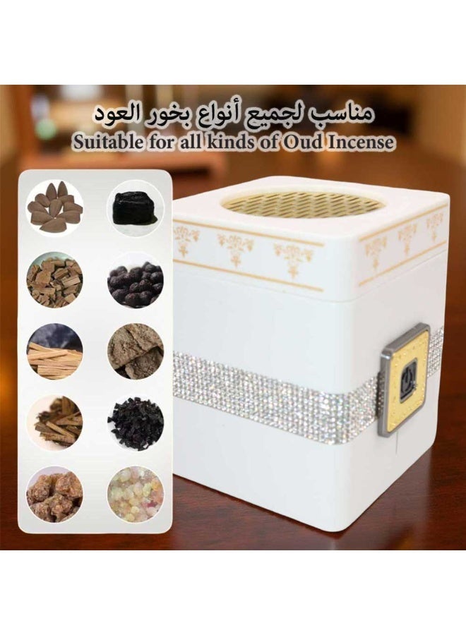 بخور بوسيدين مبخرة بخور مربعة محمولة تعمل بالفحم، حامل بخور إلكتروني أبيض - Image 3