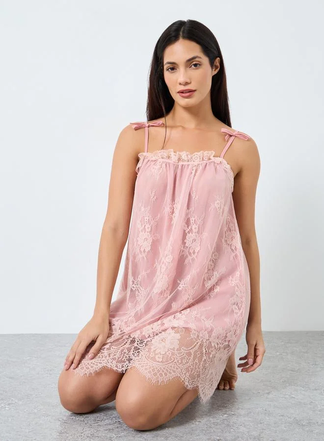 Take Two Take Two Ruffle Lace Overlay Slip Dress