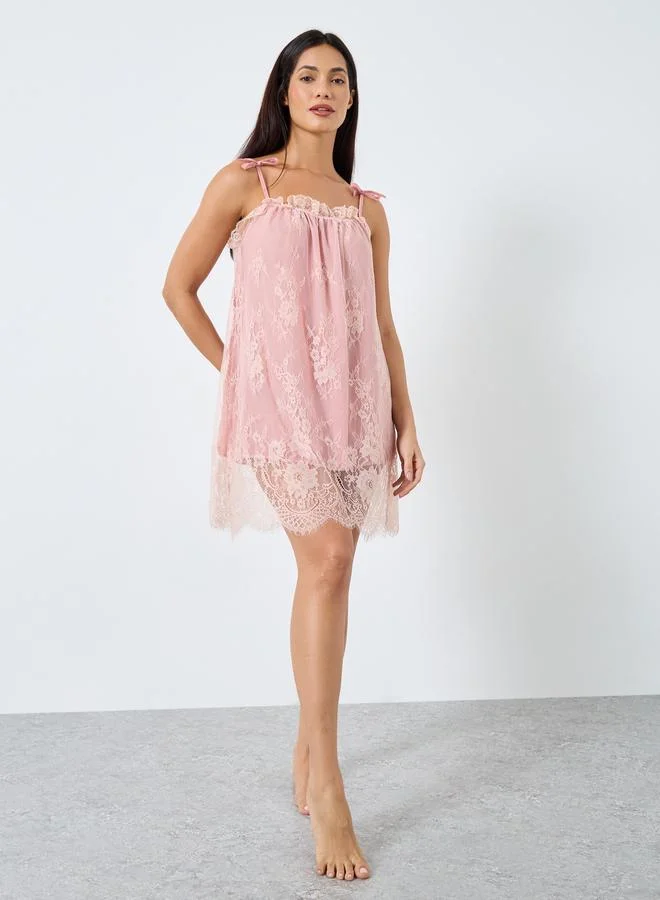 Take Two Take Two Ruffle Lace Overlay Slip Dress
