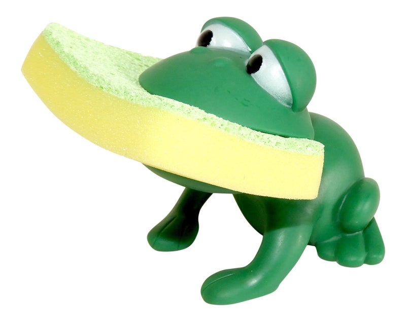Animal Shape Novelty Kitchen Sponge Holder and Sponge Choice of Frog or Duck Green Frog