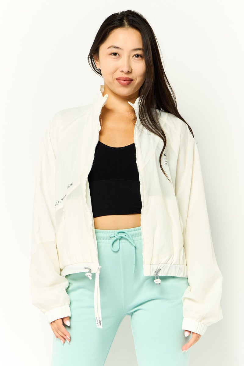LACOSTE Women Brand Logo Windbreaker Jacket, Off White  - Image 1