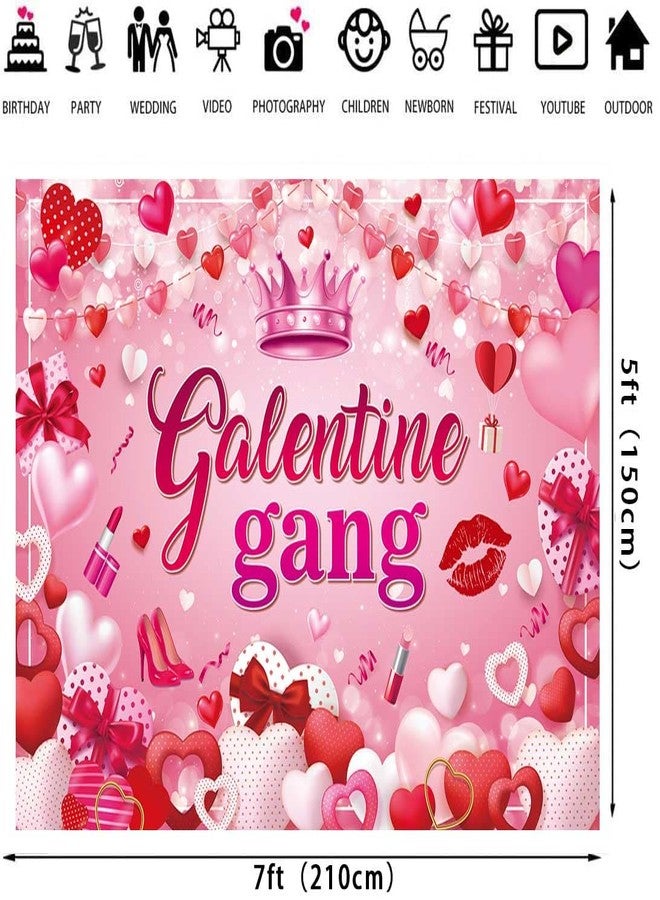 BUTEN Galentine Gang Backdrop Pink Hearts Happy Galentines Day Background for Girls Ladies Valentine's Day Party Decorations Banner Supplies (7X5FT(82 x 59 inch)) - Image 3