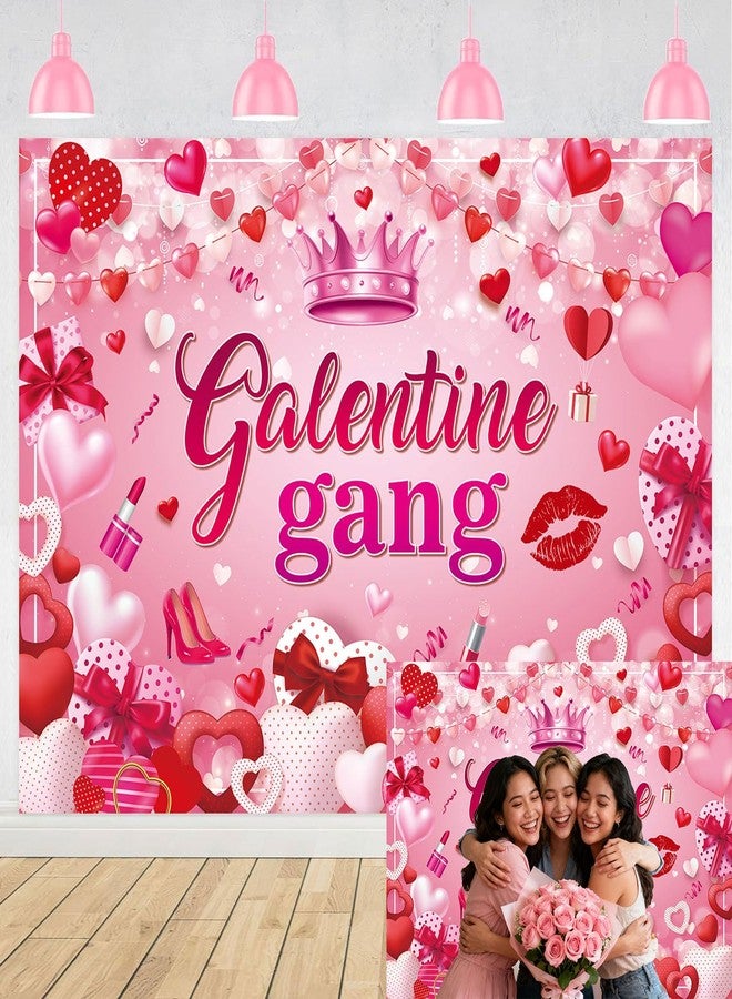 BUTEN Galentine Gang Backdrop Pink Hearts Happy Galentines Day Background for Girls Ladies Valentine's Day Party Decorations Banner Supplies (7X5FT(82 x 59 inch)) - Image 1