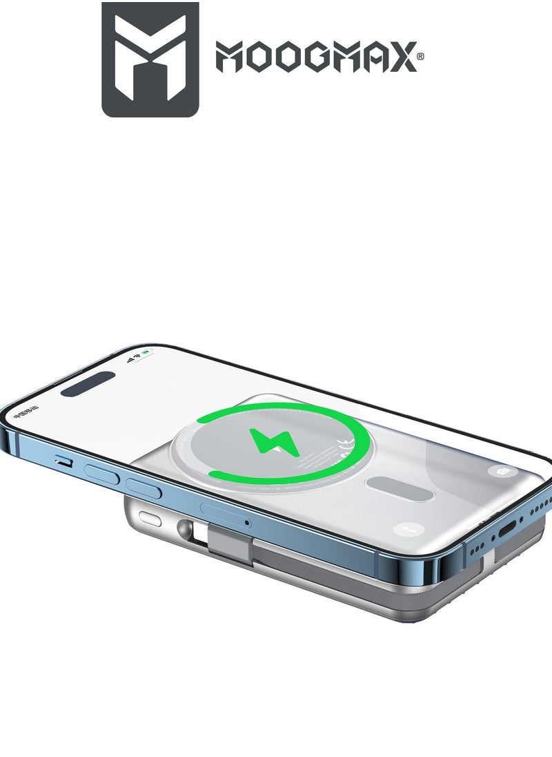 MOOGMAX - Trunk 10000mAh A Wireless magnetic power bank 22.5W supports fast charging & 15W wireless charging and three ports Type-C & Type-A and a lightning port for charging the power bank. Silver color - Image 1