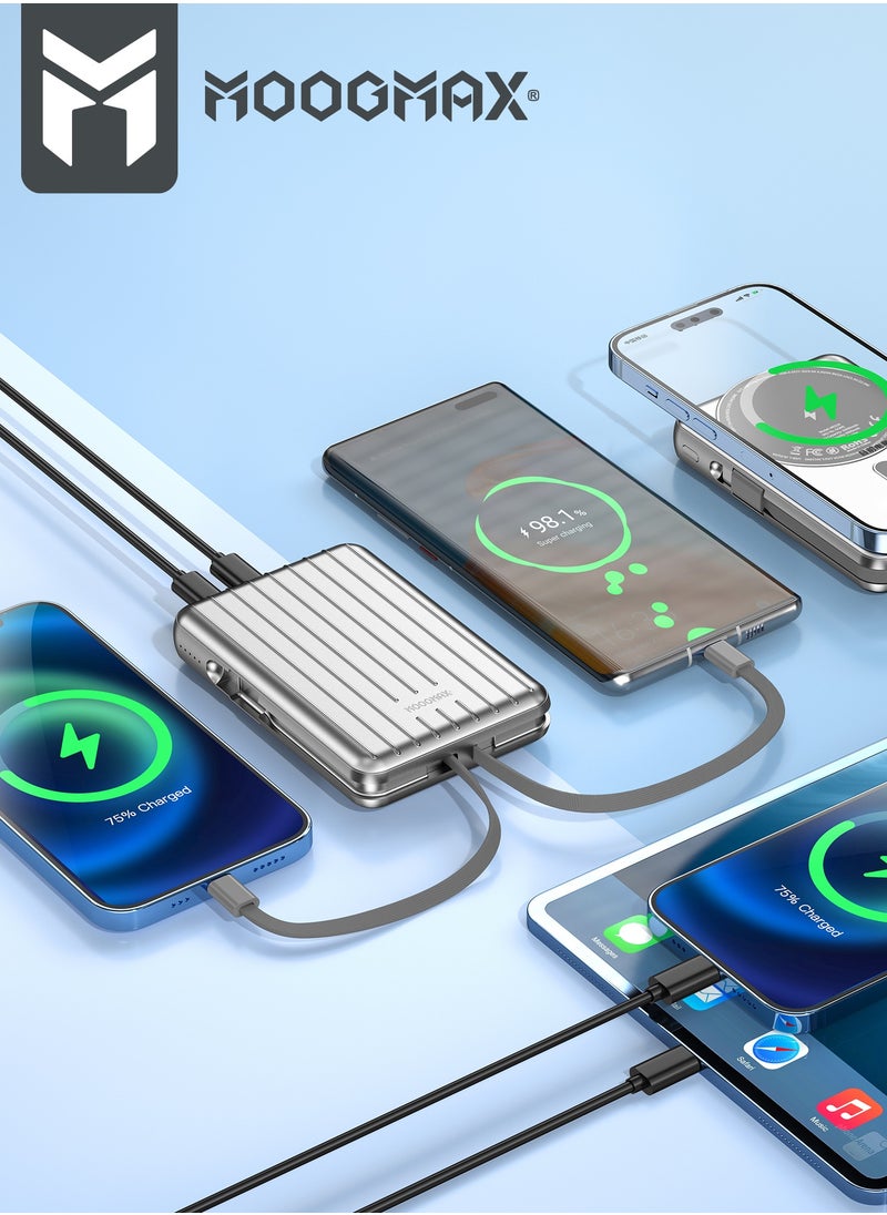 MOOGMAX - Trunk 10000mAh A Wireless magnetic power bank 22.5W supports fast charging & 15W wireless charging and three ports Type-C & Type-A and a lightning port for charging the power bank. Silver color - Image 1