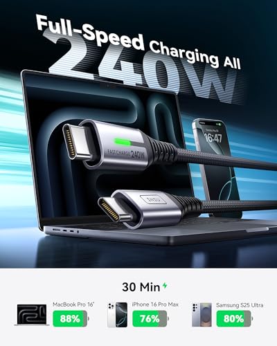 INIU USB C to USB C Cable240W Fast Charging Type C Charger CordBraided USBC Phone Charger Cable for iPhone 17 16 Pro Max Samsung S25 S24 Laptops MacBook Air 15 M3 iPad Switch33 ft 33 ft Black - Image 3