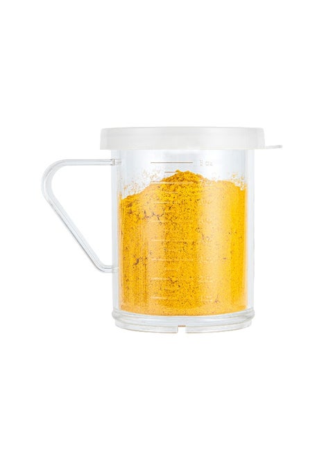 RW Base 10 Ounce Clear Plastic Dredge Spice Shaker, 1 Reusable Dry Rub Shaker - Includes White Solid Lid, With Handle, Clear Polycarbonate Spice Shaker, For Seasonings