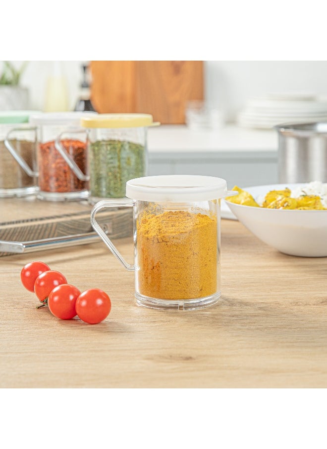 RW Base 10 Ounce Clear Plastic Dredge Spice Shaker, 1 Reusable Dry Rub Shaker - Includes White Solid Lid, With Handle, Clear Polycarbonate Spice Shaker, For Seasonings