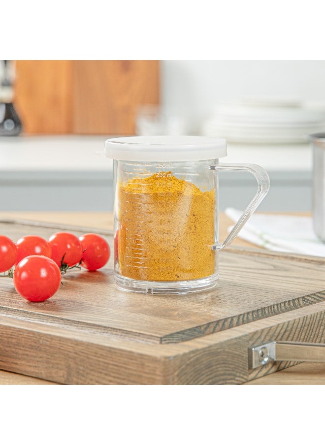 RW Base 10 Ounce Clear Plastic Dredge Spice Shaker, 1 Reusable Dry Rub Shaker - Includes White Solid Lid, With Handle, Clear Polycarbonate Spice Shaker, For Seasonings