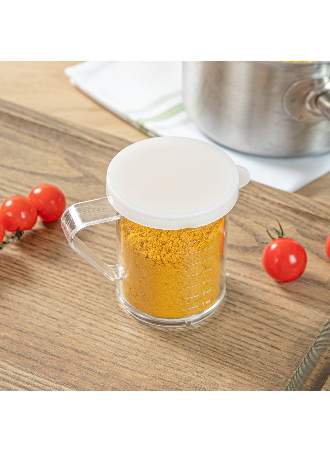 RW Base 10 Ounce Clear Plastic Dredge Spice Shaker, 1 Reusable Dry Rub Shaker - Includes White Solid Lid, With Handle, Clear Polycarbonate Spice Shaker, For Seasonings