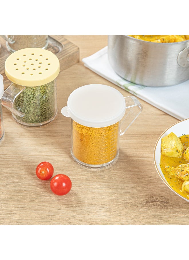 RW Base 10 Ounce Clear Plastic Dredge Spice Shaker, 1 Reusable Dry Rub Shaker - Includes White Solid Lid, With Handle, Clear Polycarbonate Spice Shaker, For Seasonings