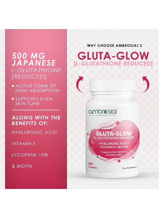 أمبروسيال أقراص أمبروسيل غلوتا-غلو إل-غلوتاثيون ٥٠٠ ملغ مع فيتامين سي، وفيتامين هـ، وحمض الهيالورونيك، والليكوبين، والبيوتين - مكمل غذائي ياباني من إل-غلوتاثيون - ٣٠ قرصًا نباتيًا - Image 3
