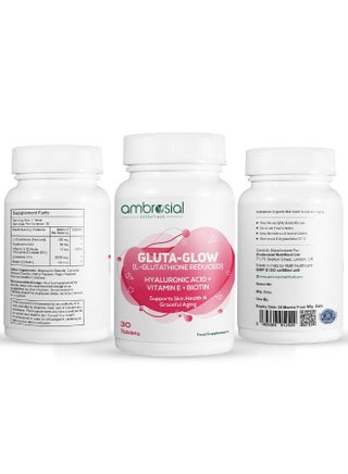 gluta glow glutathione ambrosial Ambrosial Gluta-Glow L-Glutathione 500mg Tablets with Vitamin C,  Vitamin E, Hyaluronic Acid, Lycopene & Biotin – Japanese L Glutathione  Supplement – 30 Vegan Tablets | Best Price Bahrain