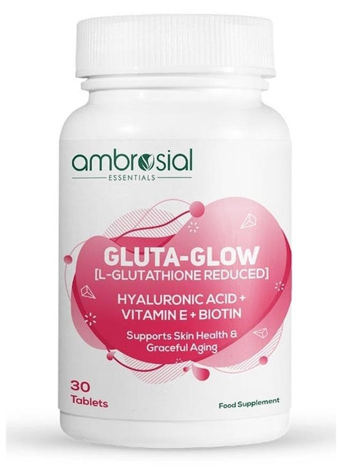 ambrosial Ambrosial Gluta-Glow L-Glutathione 500mg Tablets with Vitamin C,  Vitamin E, Hyaluronic Acid, Lycopene & Biotin – Japanese L Glutathione  Supplement – 30 Vegan Tablets | Best Price UAE