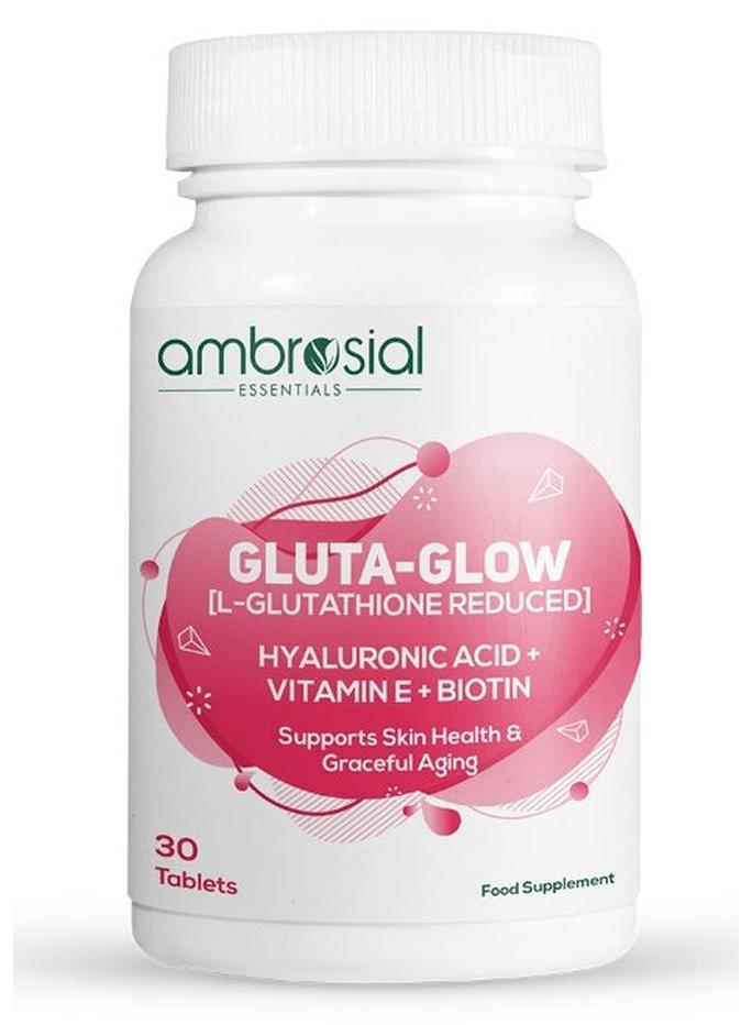 أمبروسيال أقراص أمبروسيل غلوتا-غلو إل-غلوتاثيون ٥٠٠ ملغ مع فيتامين سي، وفيتامين هـ، وحمض الهيالورونيك، والليكوبين، والبيوتين - مكمل غذائي ياباني من إل-غلوتاثيون - ٣٠ قرصًا نباتيًا - Image 1