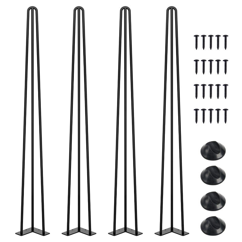 SMARTSTANDARD 42 Inch Hairpin Table Legs 3 Steel Rods 12 Inch Pipe Diameter 800lbs Load Capacity MidCentury Style for Coffee Table Side Table Night Stand Black 4PCS