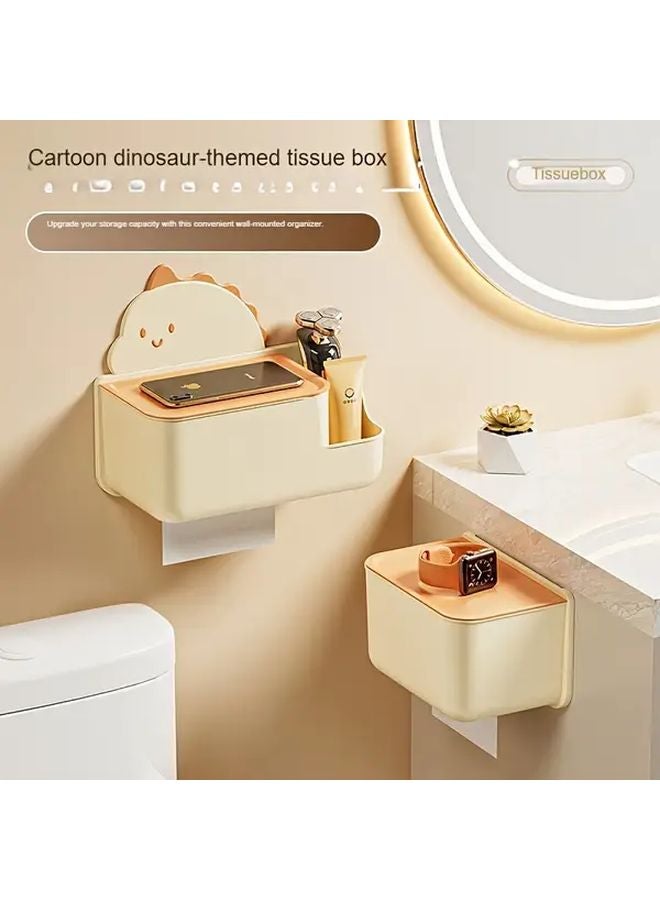 Cream Cartoon Dinosaur Wall Mounted No Drill Tissue Box Holder For Bathroom Kitchen - Image 2