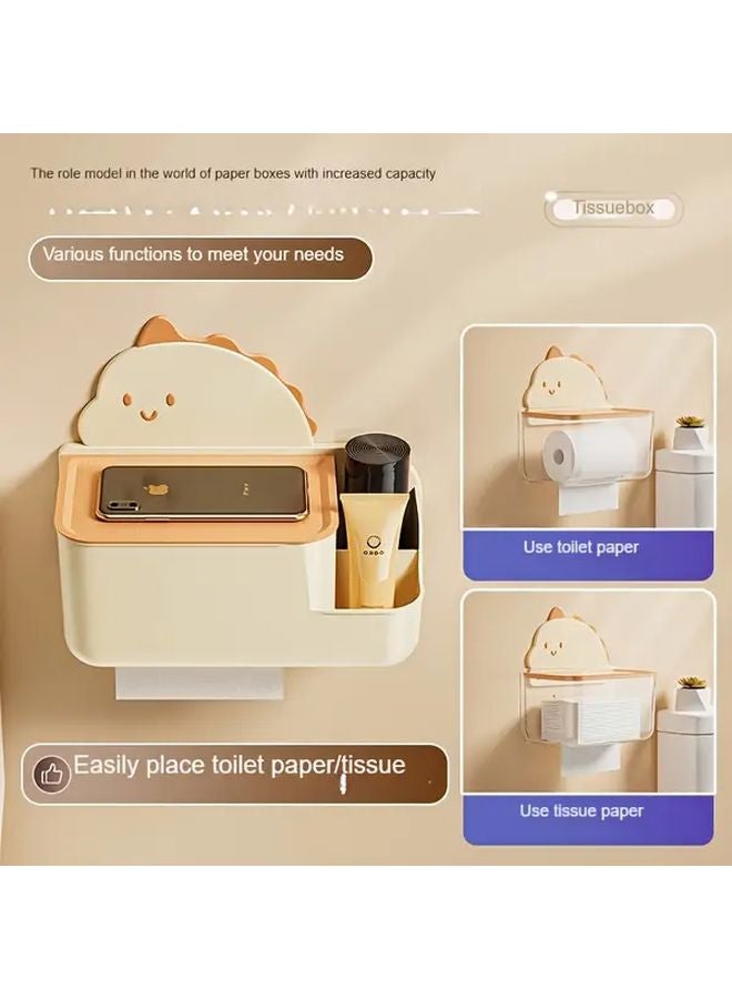 Cream Cartoon Dinosaur Wall Mounted No Drill Tissue Box Holder For Bathroom Kitchen - Image 3