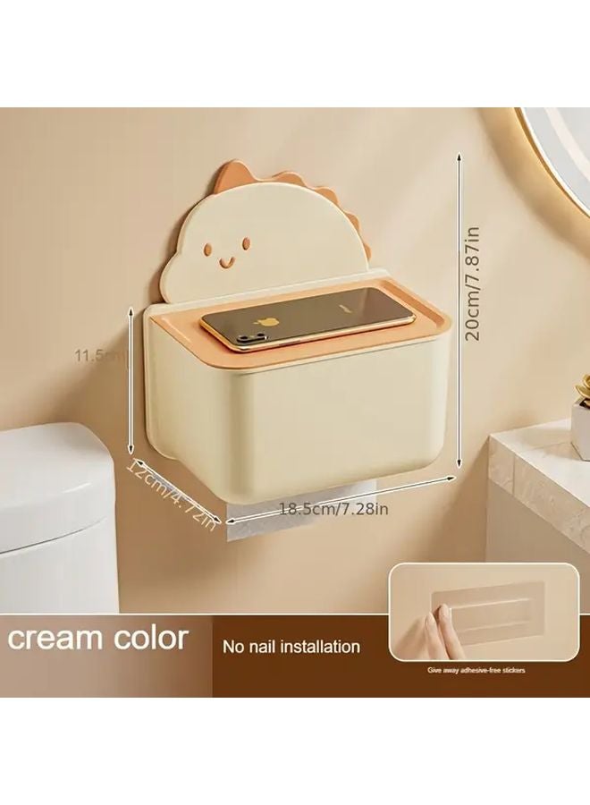 Cream Cartoon Dinosaur Wall Mounted No Drill Tissue Box Holder For Bathroom Kitchen - Image 4