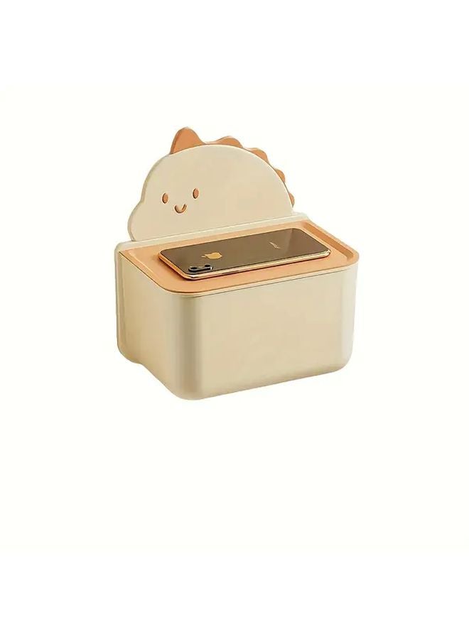 Cream Cartoon Dinosaur Wall Mounted No Drill Tissue Box Holder For Bathroom Kitchen - Image 1