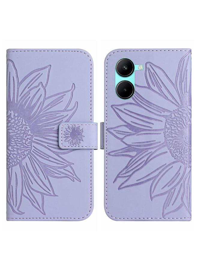 S-TOP Case For Realme 10 4G Skin Feel Sun Flower Pattern Flip Leather Phone Case with Lanyard - Image 2