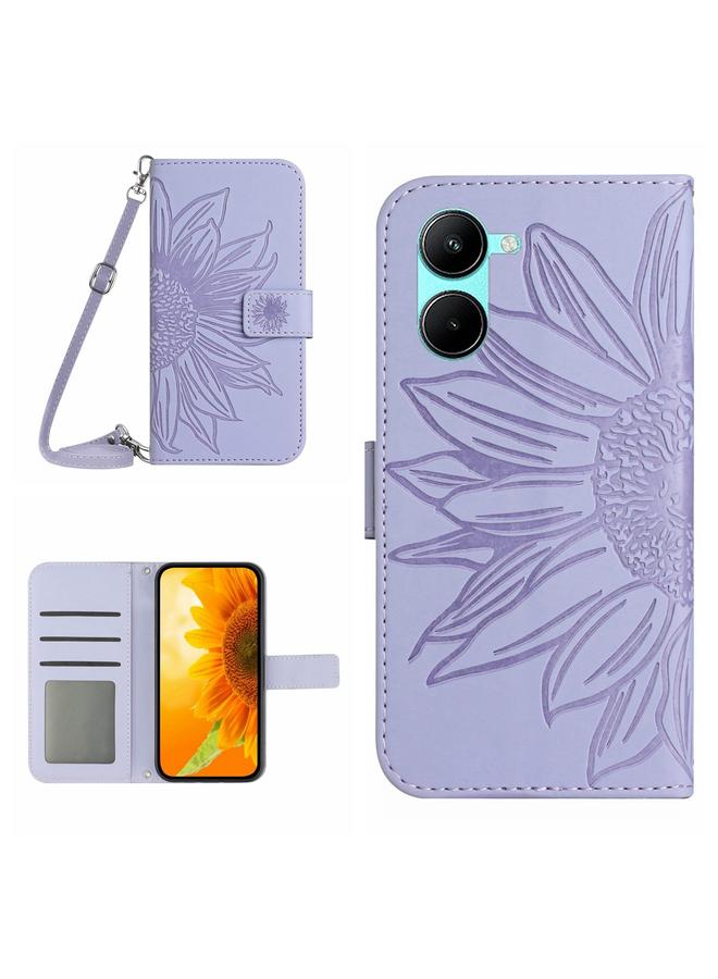 S-TOP Case For Realme 10 4G Skin Feel Sun Flower Pattern Flip Leather Phone Case with Lanyard - Image 1