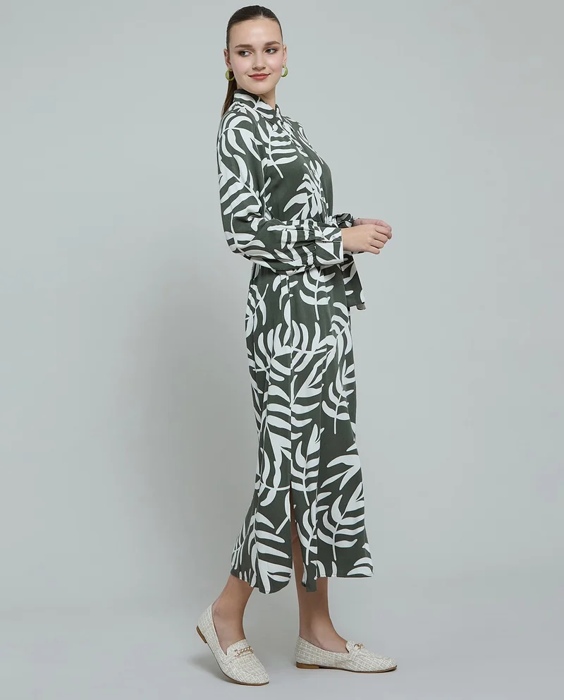 أر أند بي Patterned Shirt Dress with Long Sleeves