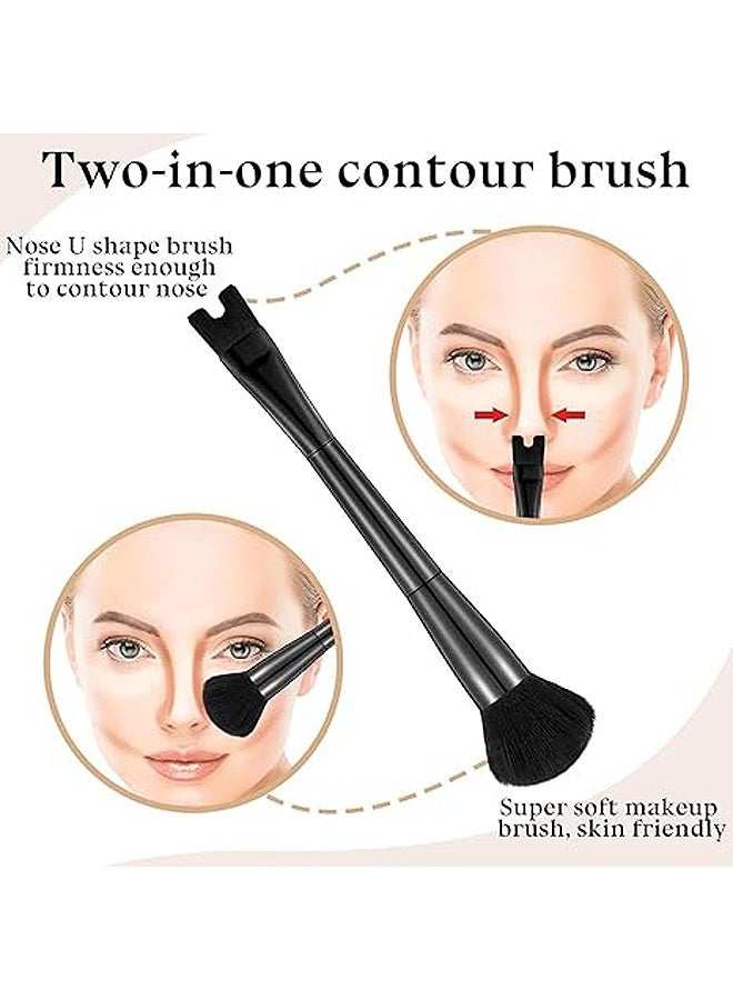 Gecomo 2 PCS Nose Contour U-Shaped Makeup Brush, Contour Brush Nose U Shape Brush, Double Ended Makeup Brush Practical 2-in-1 Precision Duo Brush Buffing Brush for Defining Cheek Bones Easy Nose Contour (Black) - Image 3