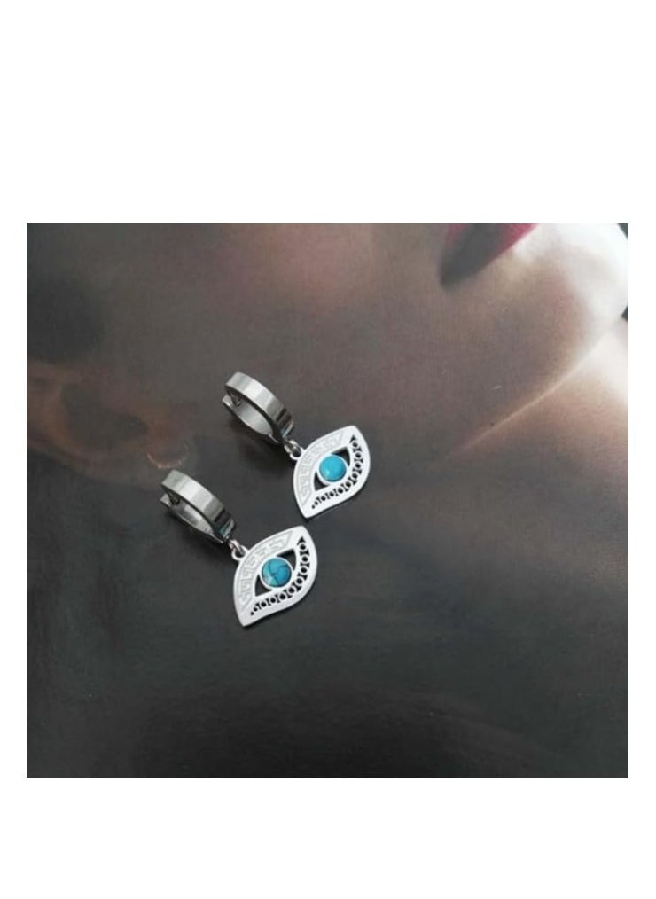 Generic Elegant Earrings for Women and Girls - Stainless Steel Silver Eye Shape Accessory  - Image 3
