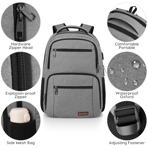 BIKROD Backpack for Men, TSA Travel Backpack, College Backpacks Water Resistant Back Pack with USB Charging Port, Business Anti Theft Durable Computer Bag Gifts Fits 15.6 Inch Laptop, Grey - Image 3