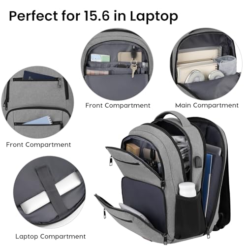 BIKROD Backpack for Men, TSA Travel Backpack, College Backpacks Water Resistant Back Pack with USB Charging Port, Business Anti Theft Durable Computer Bag Gifts Fits 15.6 Inch Laptop, Grey - Image 2