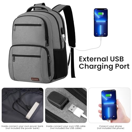 BIKROD Backpack for Men, TSA Travel Backpack, College Backpacks Water Resistant Back Pack with USB Charging Port, Business Anti Theft Durable Computer Bag Gifts Fits 15.6 Inch Laptop, Grey - Image 4