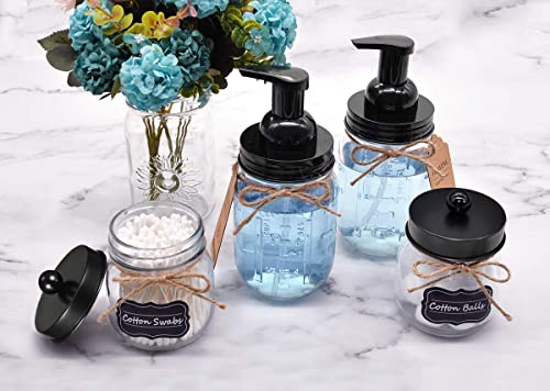 Amolliar Mason Jar Foaming Soap Dispenser, Plastic Pump Rustproof Stainless Steel Lid, Waterproof Label, Rustic Farmhouse Decor Hand Soap Dispenser, Dish Soap for Bathroom, Kitchen, Bath, Black 2 Pack - Image 5