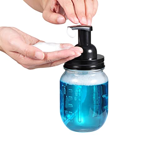 Amolliar Mason Jar Foaming Soap Dispenser, Plastic Pump Rustproof Stainless Steel Lid, Waterproof Label, Rustic Farmhouse Decor Hand Soap Dispenser, Dish Soap for Bathroom, Kitchen, Bath, Black 2 Pack - Image 3