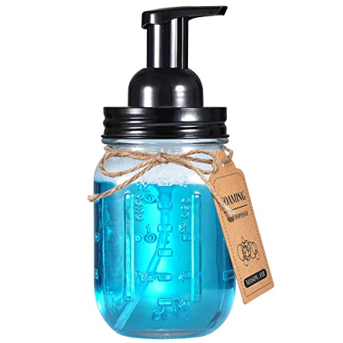 Amolliar Mason Jar Foaming Soap Dispenser, Plastic Pump Rustproof Stainless Steel Lid, Waterproof Label, Rustic Farmhouse Decor Hand Soap Dispenser, Dish Soap for Bathroom, Kitchen, Bath, Black 2 Pack - Image 2