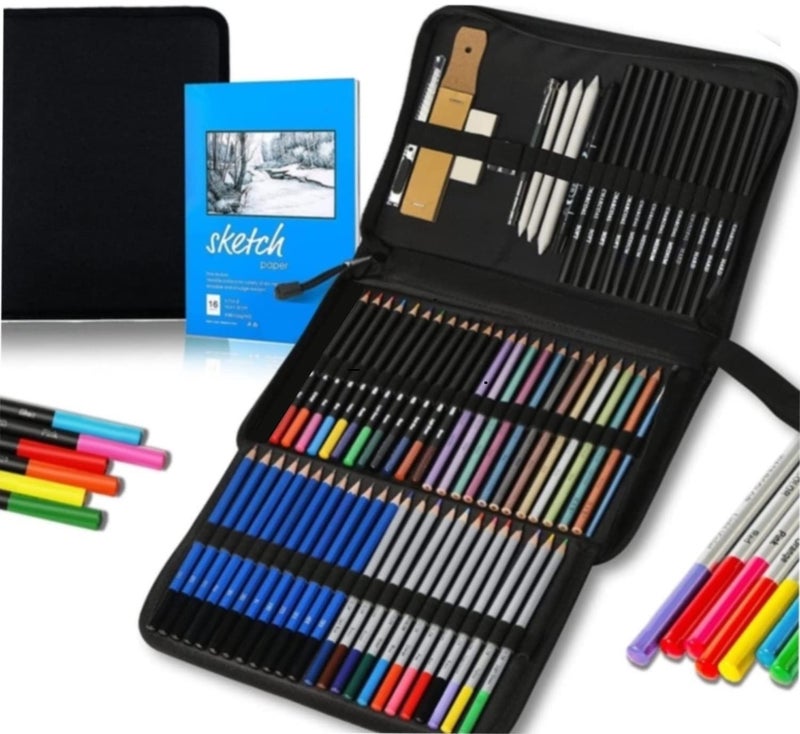 Corslet 73 Pack Pencil Colors | Drawing Kit For Artist | Sketch Kit with Colored Graphite Charcoal Watercolor & Metallic Colour Pencils, Sketch Book & Art Supplies for Artist - Image 1