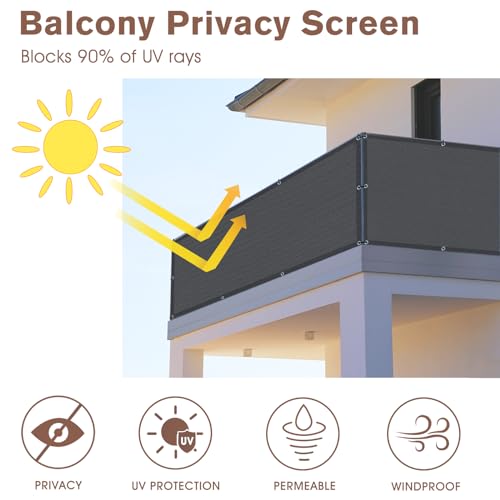 SUNNY GUARD 3'x16' Dark Grey Balcony Deck Privacy Screen Fence, Apartments Railing Screen Heavy Duty Wind Screen for Outdoor,Backyard,Patio Privacy（We Make Custom Sizes） - Image 2