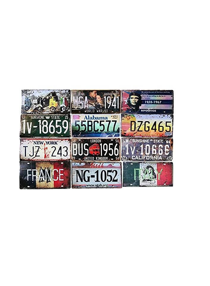 FFD 12 Pieces Wall Decorative Metal Plate Metal Wall Plate Wall Plate Metal Art Tin Sign Plaqui Print Poster Car Plate Plaque Decals - Image 1