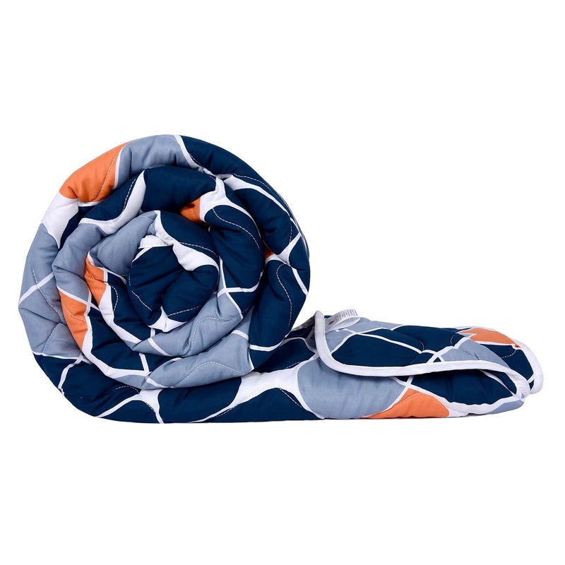 Divine Casa Divine Casa Microfiber AllWeather 120 GSM Reversible Single Bed Size Quilt Comforter Blanket 140 x 230 True Blue and Orange Geometric