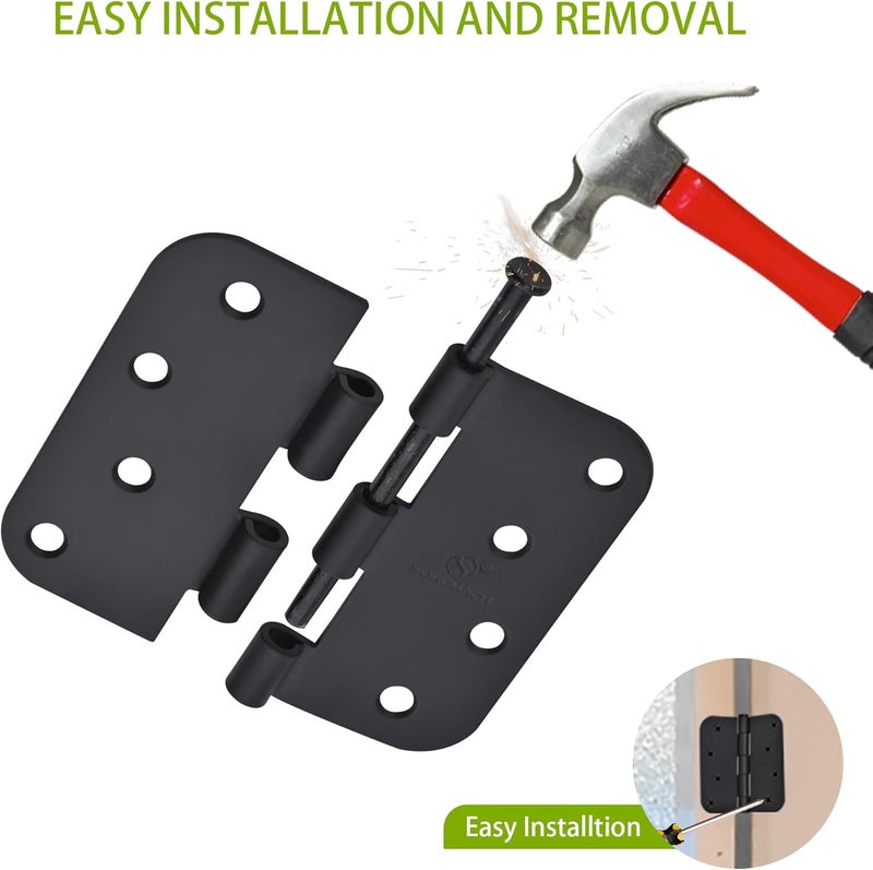 SORGMACH Door Hinge 4 Inch Interior Door Hinges Matte Black 4 Inch Interior Hinges Flat Iron Hinge 4"x 4" Door Hardware 5/8" Radius - 12 Pieces - Image 2