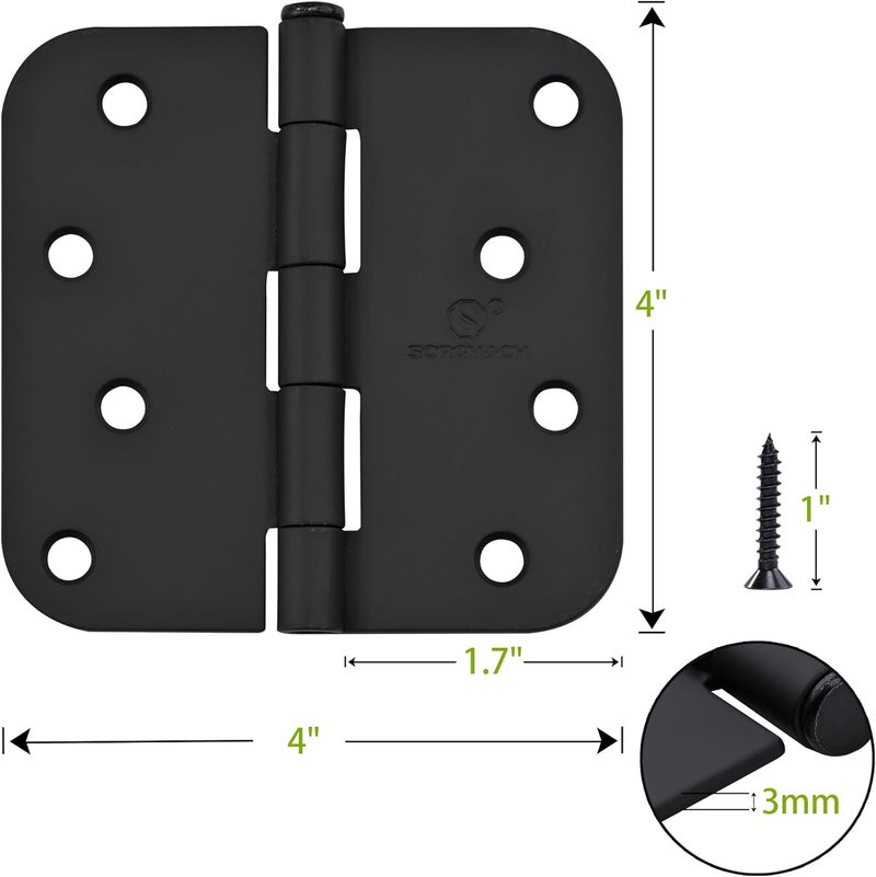 SORGMACH Door Hinge 4 Inch Interior Door Hinges Matte Black 4 Inch Interior Hinges Flat Iron Hinge 4"x 4" Door Hardware 5/8" Radius - 12 Pieces - Image 3