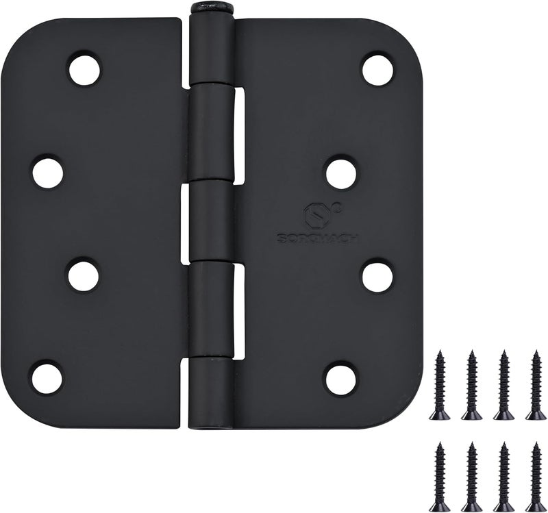 SORGMACH Door Hinge 4 Inch Interior Door Hinges Matte Black 4 Inch Interior Hinges Flat Iron Hinge 4"x 4" Door Hardware 5/8" Radius - 12 Pieces - Image 1