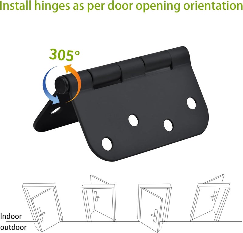 SORGMACH Door Hinge 4 Inch Interior Door Hinges Matte Black 4 Inch Interior Hinges Flat Iron Hinge 4"x 4" Door Hardware 5/8" Radius - 12 Pieces - Image 4