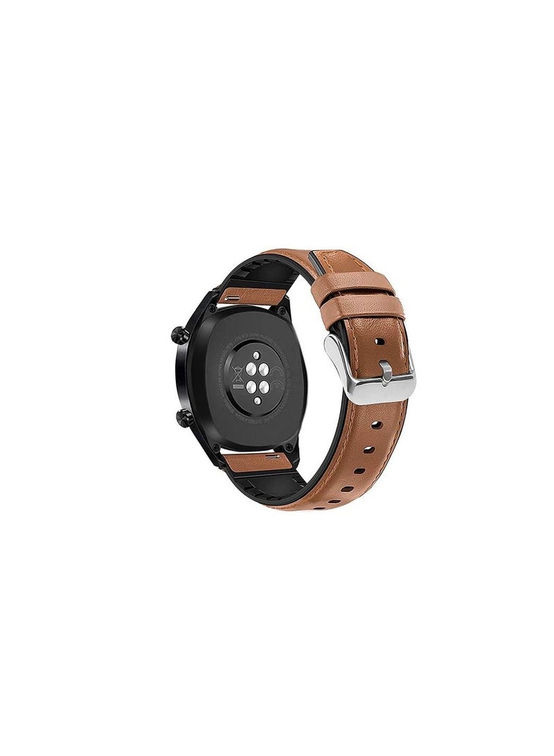 22mm Silicone Leather Replacement Strap Watchband For Honor Magic 2 46mm - Camel Silver Buckle - Image 1