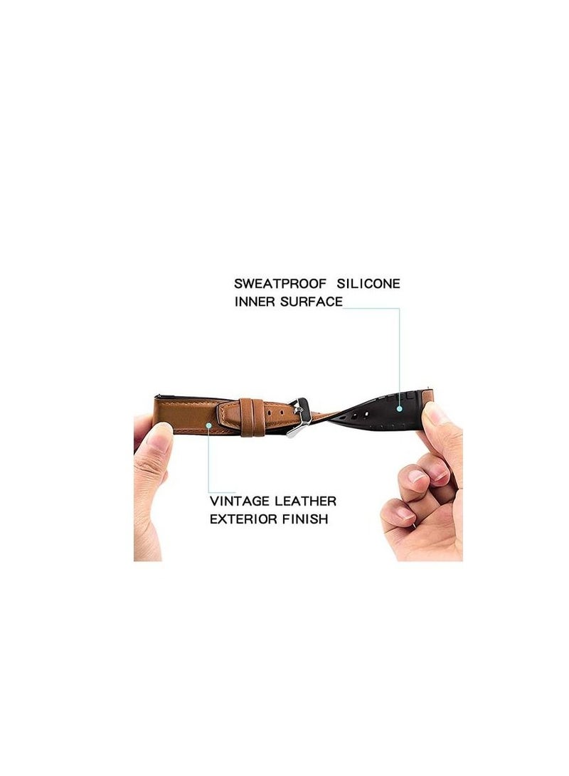 22mm Silicone Leather Replacement Strap Watchband For Honor Magic 2 46mm - Camel Silver Buckle - Image 3