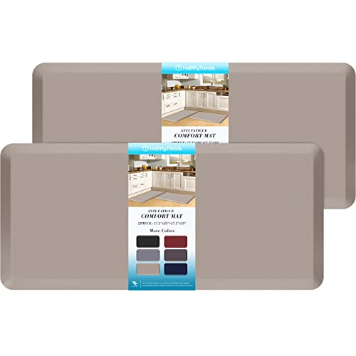 HappyTrends 2 PCS Kitchen Mat Cushioned AntiFatigue Floor Mat Heavy Duty Ergonomic Comfort Foam Standing Mat Waterproof NonSlip Kitchen Rugs for Home Office173x39173x39Khaki